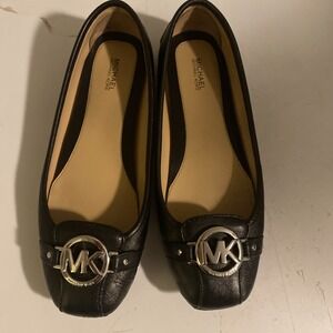 Michael Kors Michael Black Fulton Moccasin, Silver K Logo Flat - Sz 9